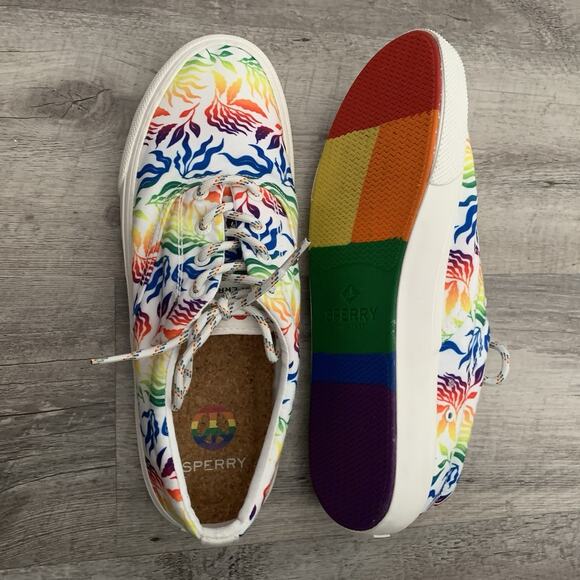 Sperry Sneakers Mens Size 12 Striper II CVO PRIDE White RAINBOW STS24309 LGBTQ - Picture 6 of 11